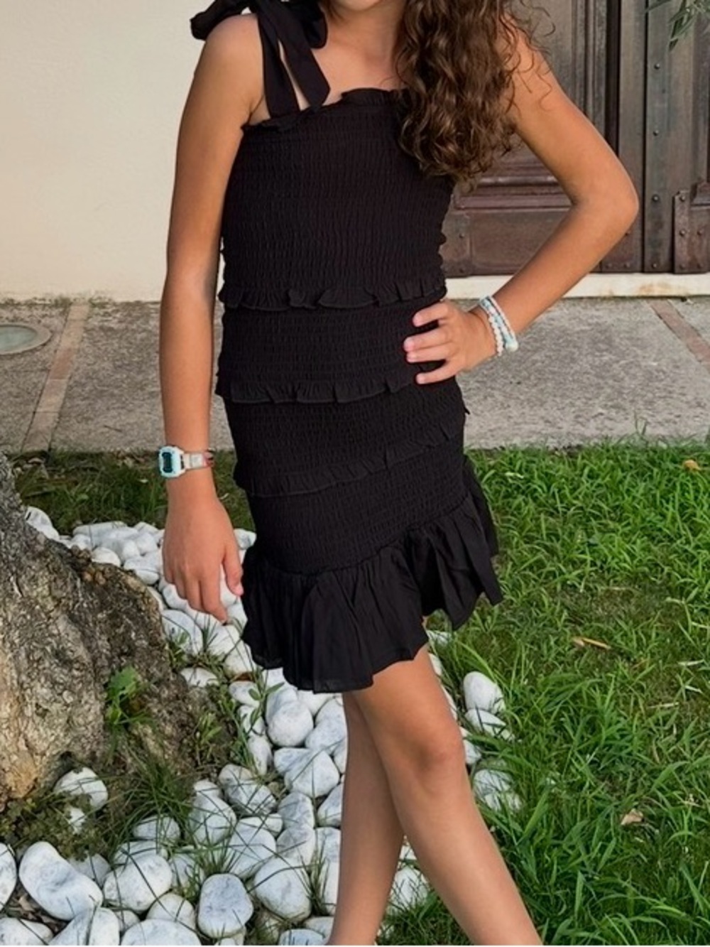 Katie J NYC girls tween black Medium Evan Smocked dress